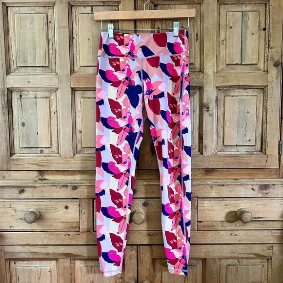 Senita Small Floral Leggings Blue‎ Pink Colorful Modern - Picture 1 of 9